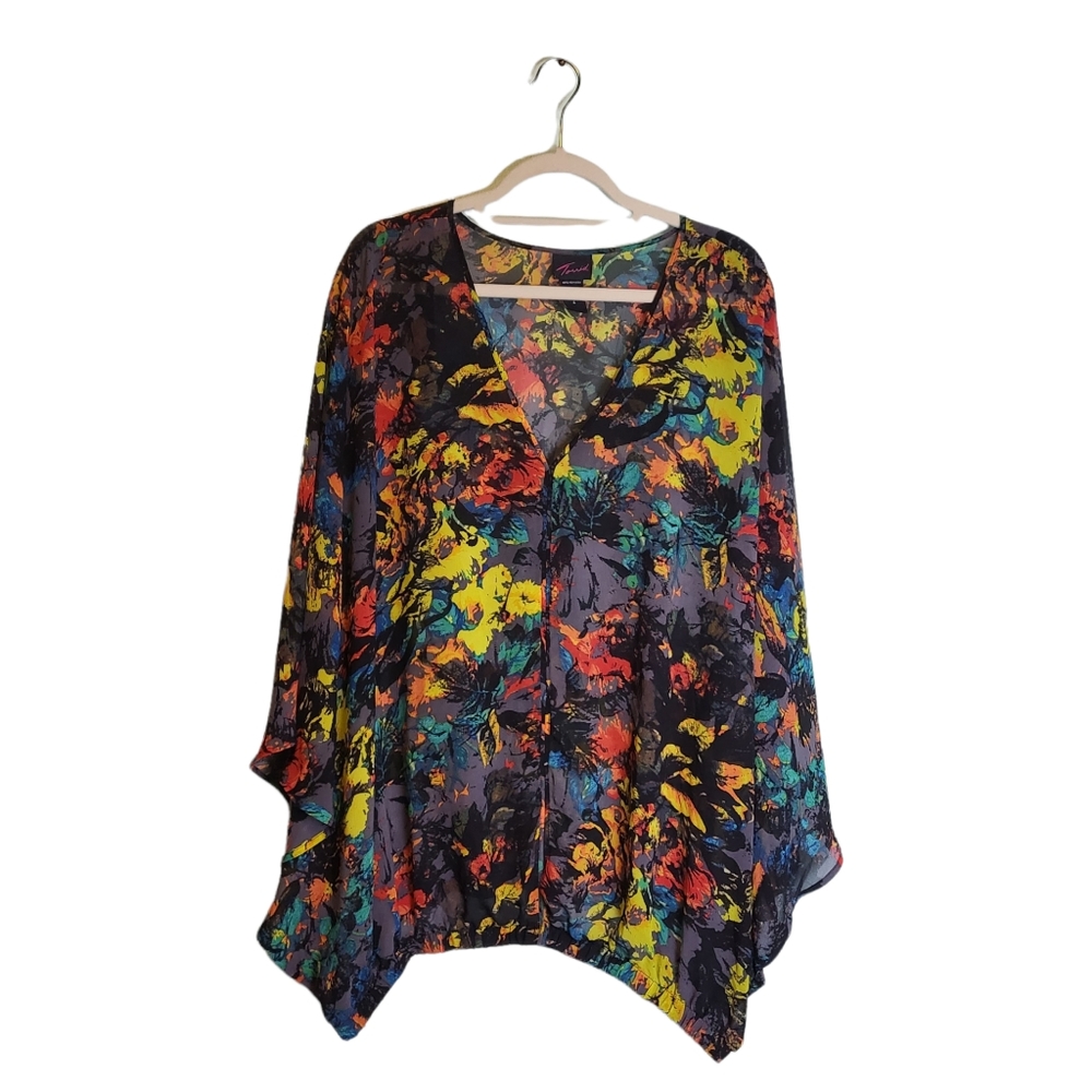 Torrid Colorful Dark Floral Sheer Cover Up Blouse